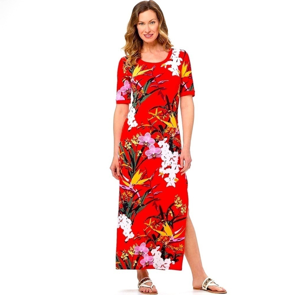 G.I.L.I Red Floral Maxi Sundress Dress Side Split Size 1X Easter